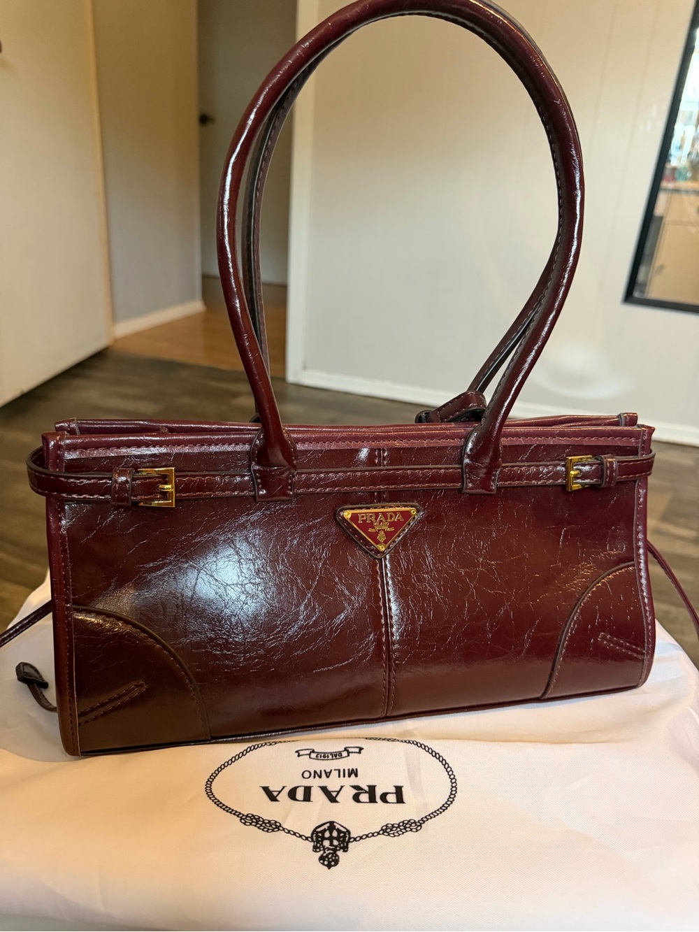 Prada Burgundy Leather Shoulder Bag